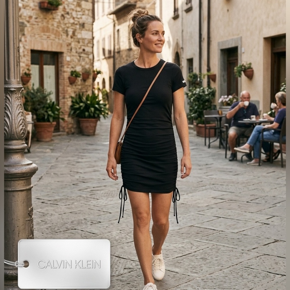 Calvin Klein Black Short Ruched Tee Dress